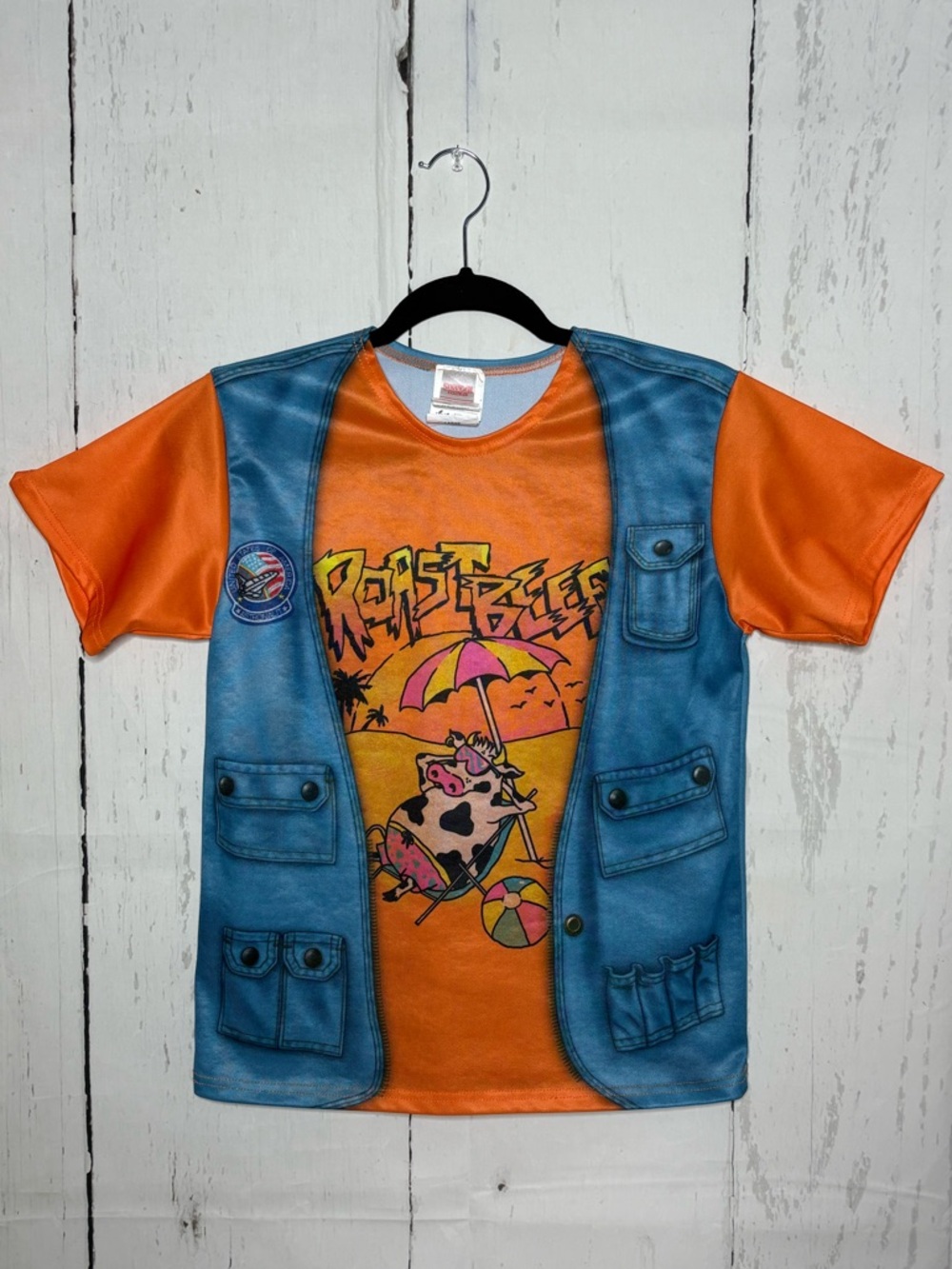 Kids Orange Graphic Tee with Blue Vest Print
